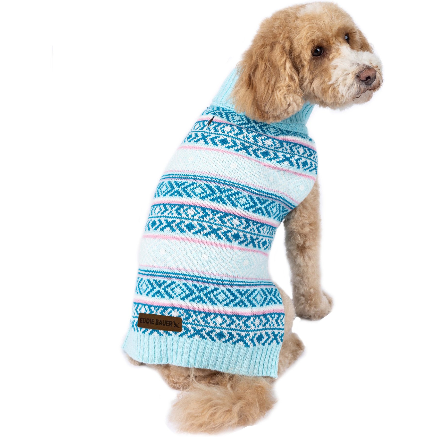 Eddie Bauer Camano Fair Isle Dog Sweater, Aqua & Pink, X-Large