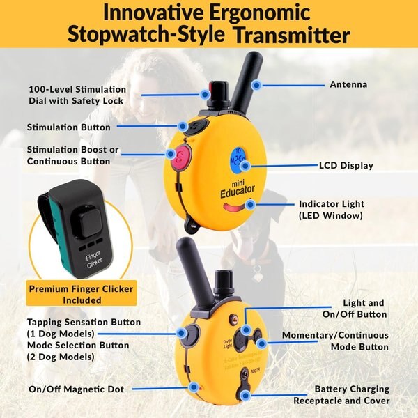 Mini Educator 1/2 Mile Waterproof Remote Training Dog Collar with Premium Finger Clicker Trainer, Small/Medium: 5 to 22.5-in neck, 3/4-in wide