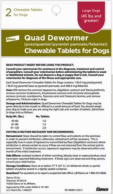 Show full view: Elanco Quad Dewormer for Hookworms, Roundworms, Tapeworms & Whipworms for Large Breed Dogs, 2 count slide 2 of 10