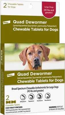 Show full view: Elanco Quad Dewormer for Hookworms, Roundworms, Tapeworms & Whipworms for Large Breed Dogs, 2 count slide 3 of 10