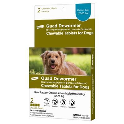 Show full view: Elanco Quad Dewormer for Hookworms, Roundworms, Tapeworms & Whipworms for Medium Breed Dogs, 2 count slide 3 of 11
