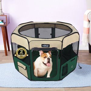 EliteField 2-Door Soft-Sided Dog & Cat Playpen, Beige & Green, 36-in