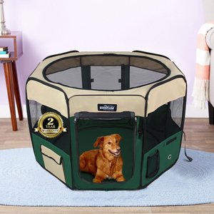 EliteField 2-Door Soft-Sided Dog & Cat Playpen, Beige & Green, 62-in
