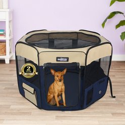 EliteField 2-Door Soft-Sided Dog & Cat Playpen, Beige & Navy Blue, 36 x 36 x 24-in