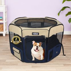 EliteField 2-Door Soft-Sided Dog & Cat Playpen, Beige & Navy Blue, 52 x 52 x 32-in