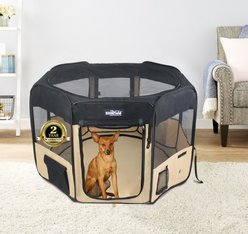 EliteField 2-Door Soft-Sided Dog & Cat Playpen, Black & Beige, 36-in