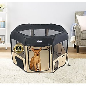 EliteField 2-Door Soft-Sided Dog & Cat Playpen, Black & Beige, 36-in