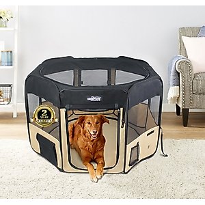 EliteField 2-Door Soft-Sided Dog & Cat Playpen, Black & Beige, 48-in