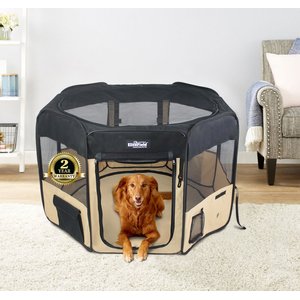 EliteField 2-Door Soft-Sided Dog & Cat Playpen, Black & Beige, 52-in
