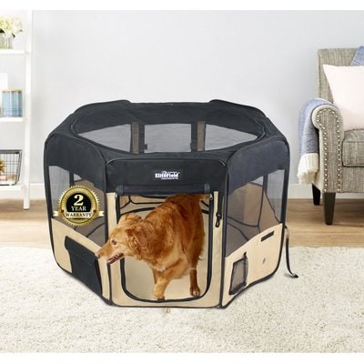 EliteField EliteField 2-Door Soft-Sided Dog & Cat Playpen, Black & Beige, 62 x 62 x 24-in