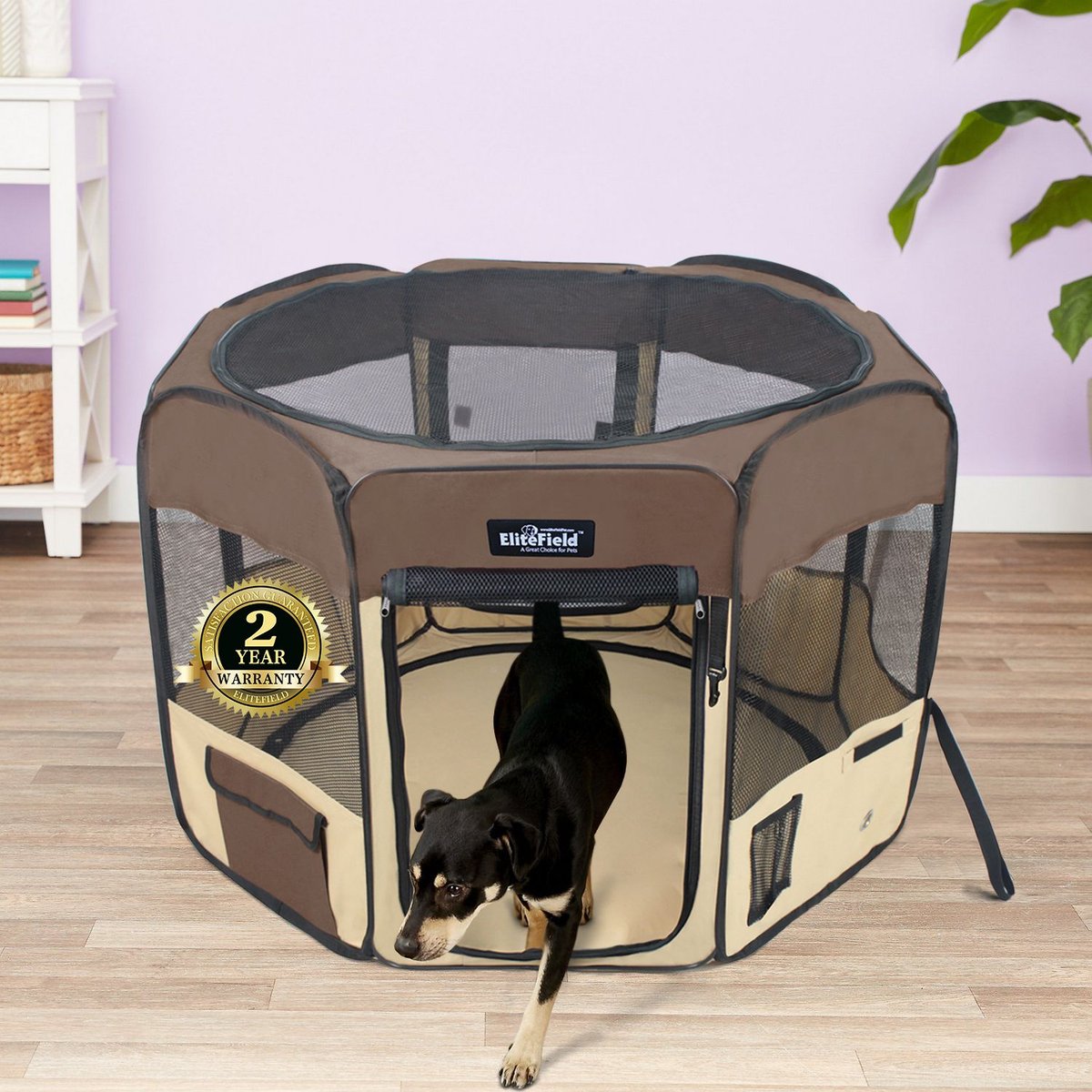 EliteField 2-Door Soft-Sided Dog & Cat Playpen, Brown & Beige, 48-in