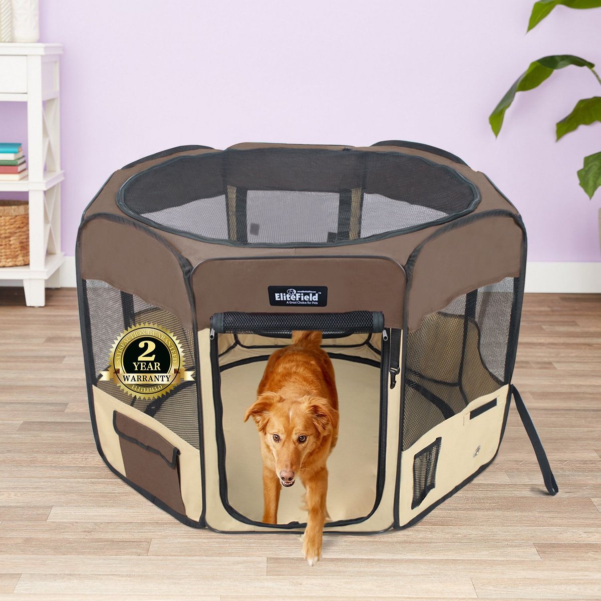 EliteField 2-Door Soft-Sided Dog & Cat Playpen, Brown & Beige, 62-in