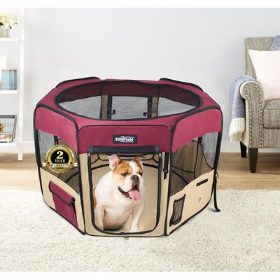 EliteField EliteField 2-Door Soft-Sided Dog & Cat Playpen, Maroon & Beige, 36-in