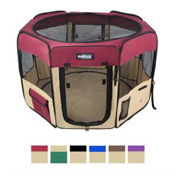 EliteField 2-Door Soft-Sided Dog & Cat Playpen, Maroon & Beige, 36-in slide 2 of 4