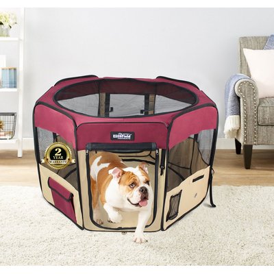 EliteField EliteField 2-Door Soft-Sided Dog & Cat Playpen, Maroon & Beige, 42-in