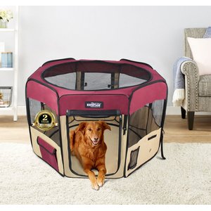 EliteField 2-Door Soft-Sided Dog & Cat Playpen, Maroon & Beige, 48-in
