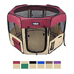 EliteField 2-Door Soft-Sided Dog & Cat Playpen, Maroon & Beige, 48-in slide 2 of 4