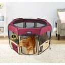 EliteField 2-Door Soft-Sided Dog & Cat Playpen, Maroon & Beige, 62 x 62 x 24-in