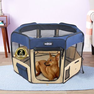 EliteField 2-Door Soft-Sided Dog & Cat Playpen, Navy Blue & Beige, 30 x 30 x 20-in