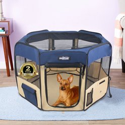 EliteField 2-Door Soft-Sided Dog & Cat Playpen, Navy Blue & Beige, 36 x 36 x 24-in