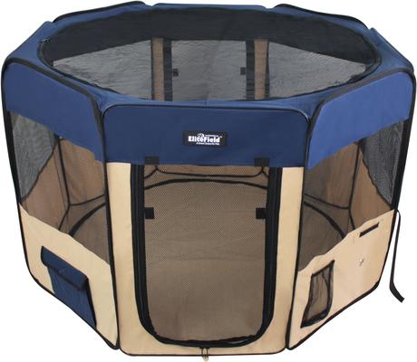 Show full view: EliteField 2-Door Soft-Sided Dog & Cat Playpen, Navy Blue & Beige, 36 x 36 x 24-in slide 2 of 6