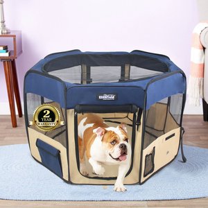 EliteField 2-Door Soft-Sided Dog & Cat Playpen, Navy Blue & Beige, 42 x 42 x 24-in