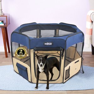 EliteField 2-Door Soft-Sided Dog & Cat Playpen, Navy Blue & Beige, 52 x 52 x 32-in