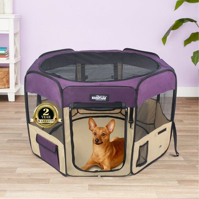 EliteField 2-Door Soft-Sided Dog & Cat Playpen, Purple & Beige, 36-in, Elitefield