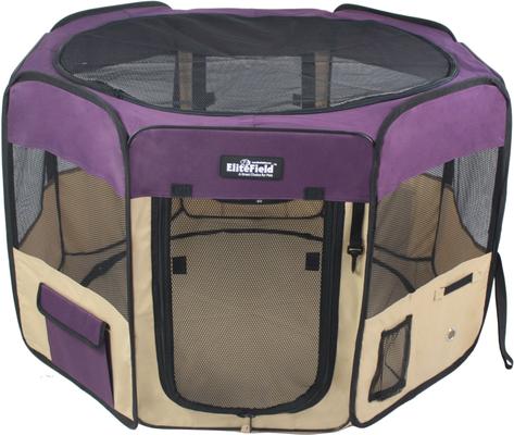 Show full view: EliteField 2-Door Soft-Sided Dog & Cat Playpen, Purple & Beige, 62 x 62 x 24-in slide 2 of 7