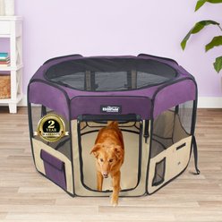 EliteField 2-Door Soft-Sided Dog & Cat Playpen, Purple & Beige, 62-in