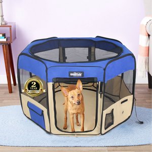 EliteField 2-Door Soft-Sided Dog & Cat Playpen, Royal Blue & Beige, 30-in