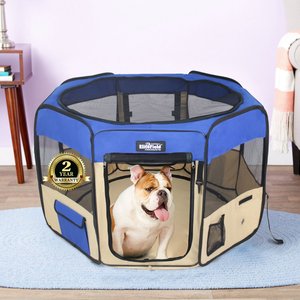 EliteField 2-Door Soft-Sided Dog & Cat Playpen, Royal Blue & Beige, 36-in