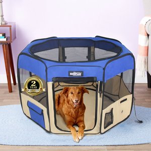 EliteField 2-Door Soft-Sided Dog & Cat Playpen, Royal Blue & Beige, 48-in