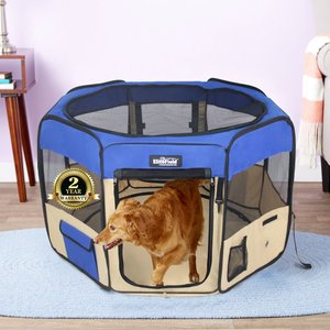 EliteField 2-Door Soft-Sided Dog & Cat Playpen, Royal Blue & Beige, 62-in