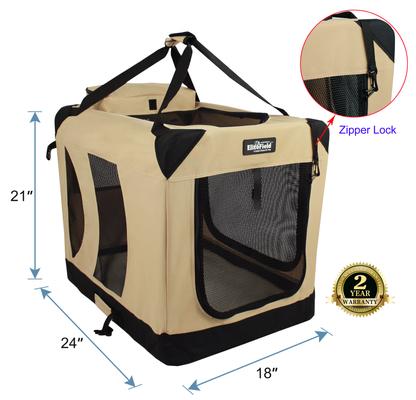 Show full view: EliteField 3-Door Collapsible Soft-Sided Dog Crate, Beige, 24 inch slide 2 of 12