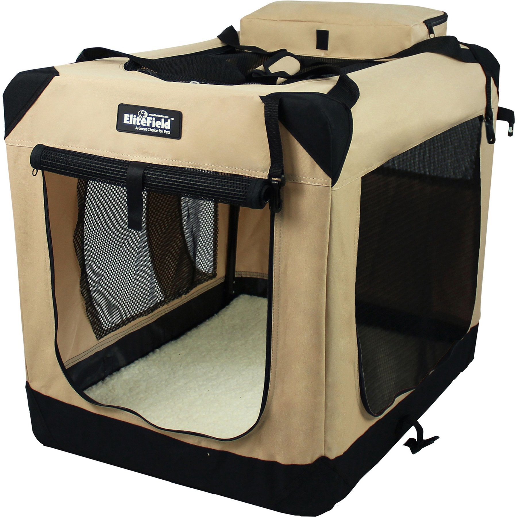 EliteField 3-Door Collapsible Soft-Sided Dog Crate, Beige, 30 inch
