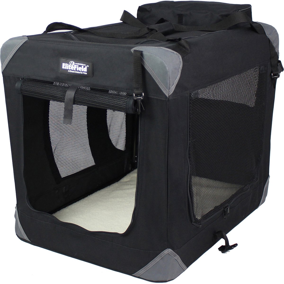 EliteField 3-Door Collapsible Soft-Sided Dog Crate, Black, 20 inch