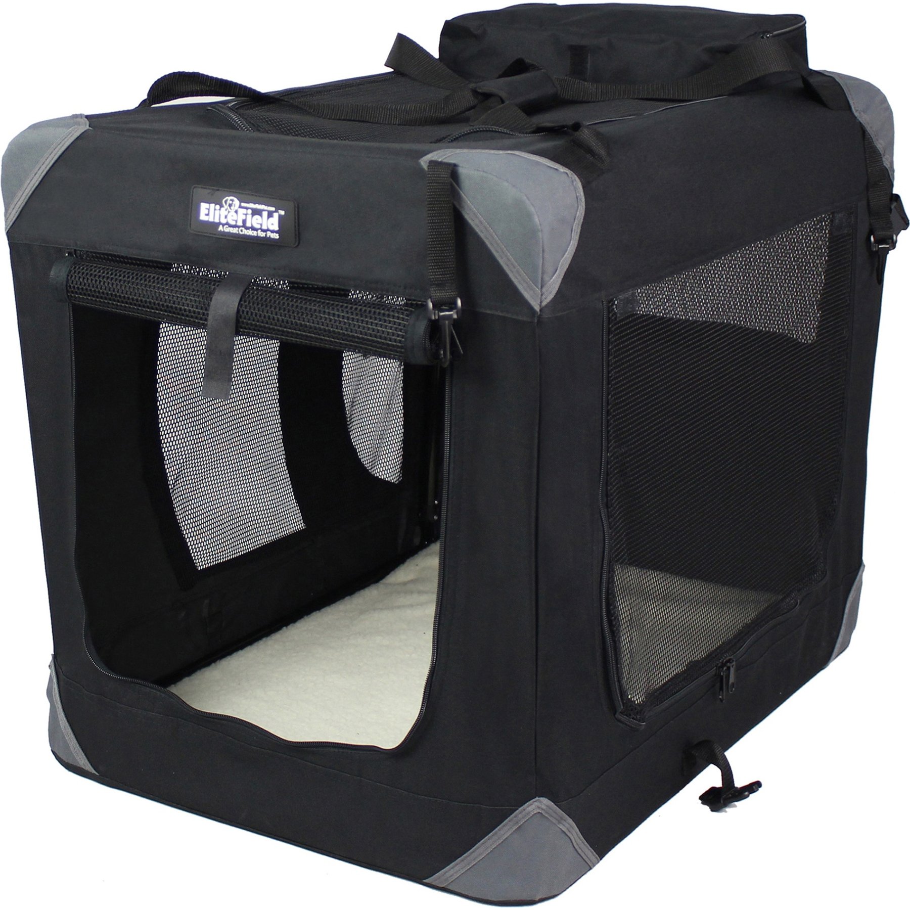 EliteField 3-Door Collapsible Soft-Sided Dog Crate, Black, 20 inch