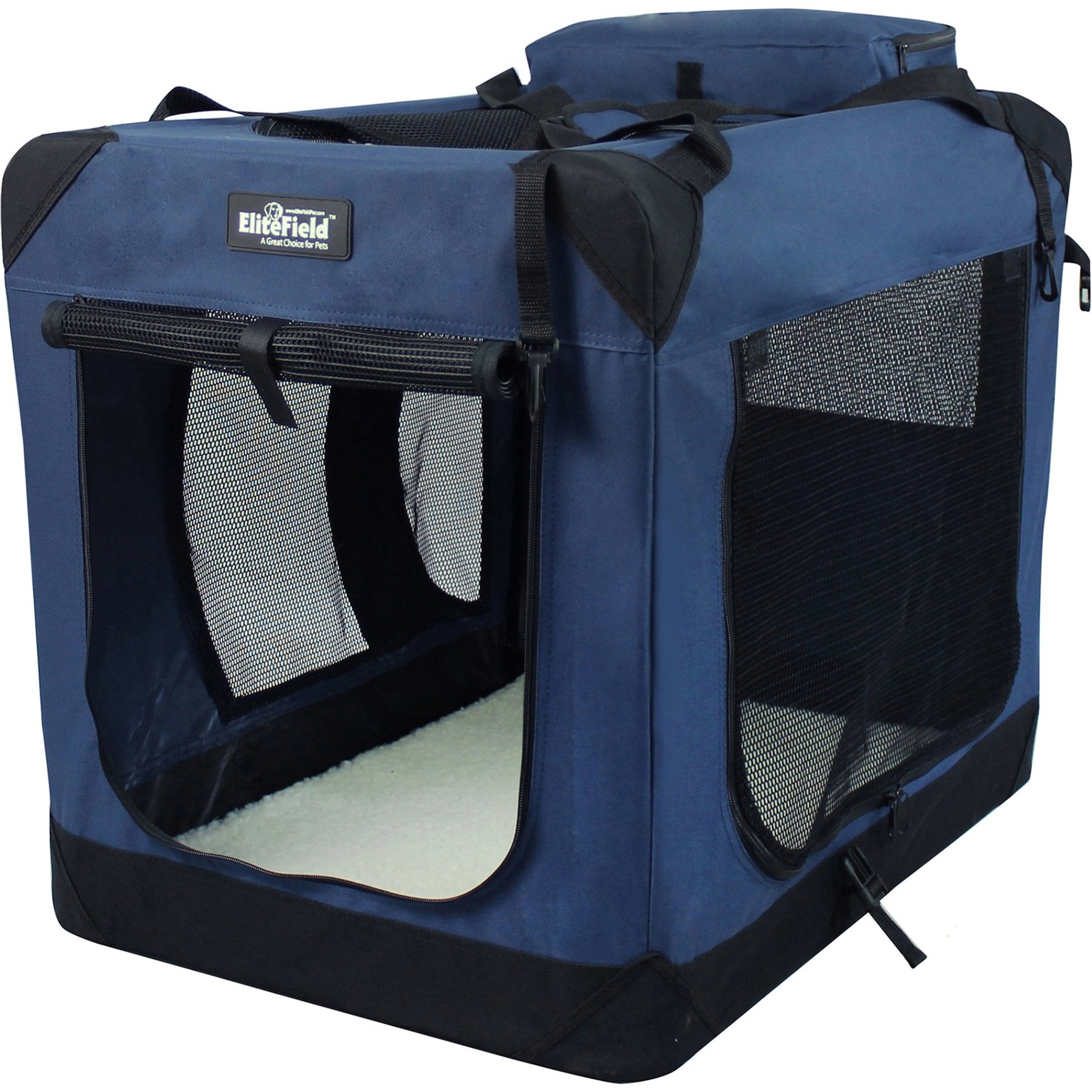 EliteField 3-Door Collapsible Soft-Sided Dog Crate, Blue, 42 inch