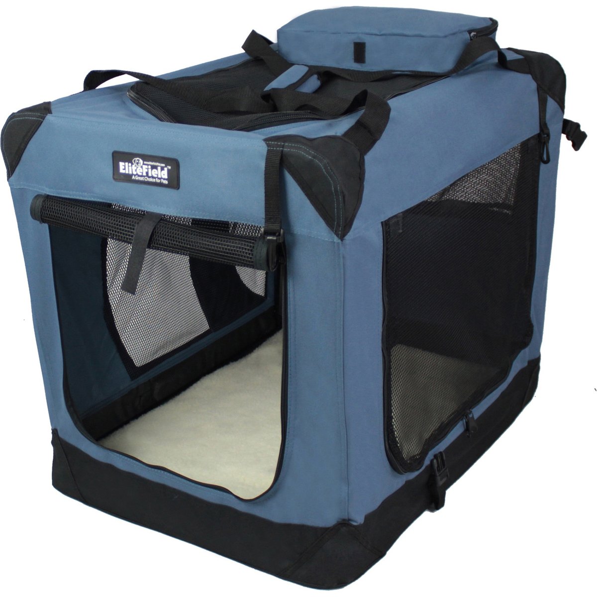 EliteField 3-Door Collapsible Soft-Sided Dog Crate, Blue Gray, 24 inch