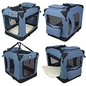 EliteField 3-Door Collapsible Soft-Sided Dog Crate, Blue Gray, 30 inch