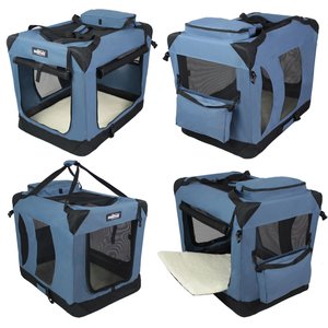 EliteField 3-Door Collapsible Soft-Sided Dog Crate, Blue Gray, 36 inch