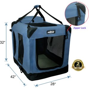 EliteField 3-Door Collapsible Soft-Sided Dog Crate, Blue Gray, 42 inch