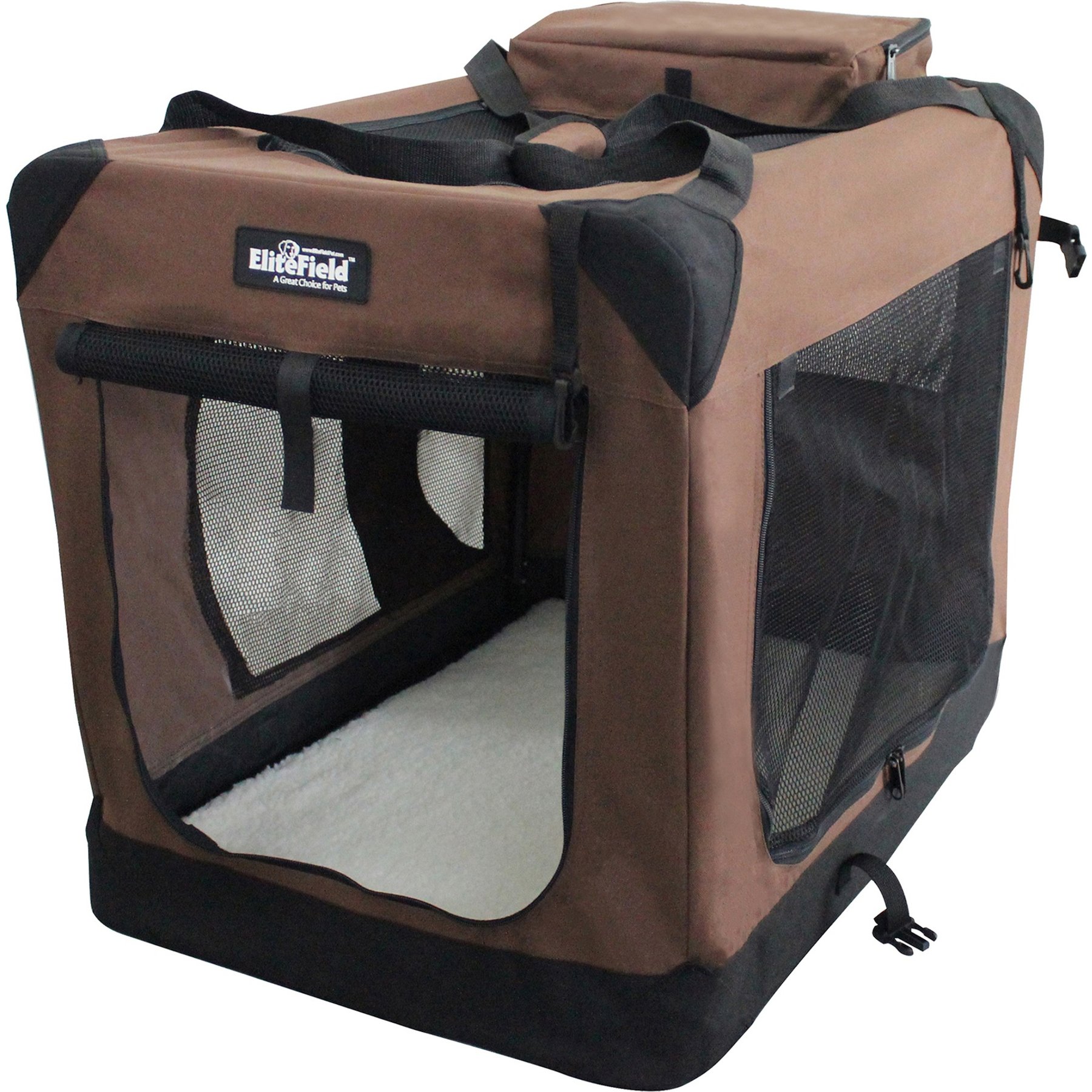 EliteField 3-Door Collapsible Soft-Sided Dog Crate, Brown, 20 inch