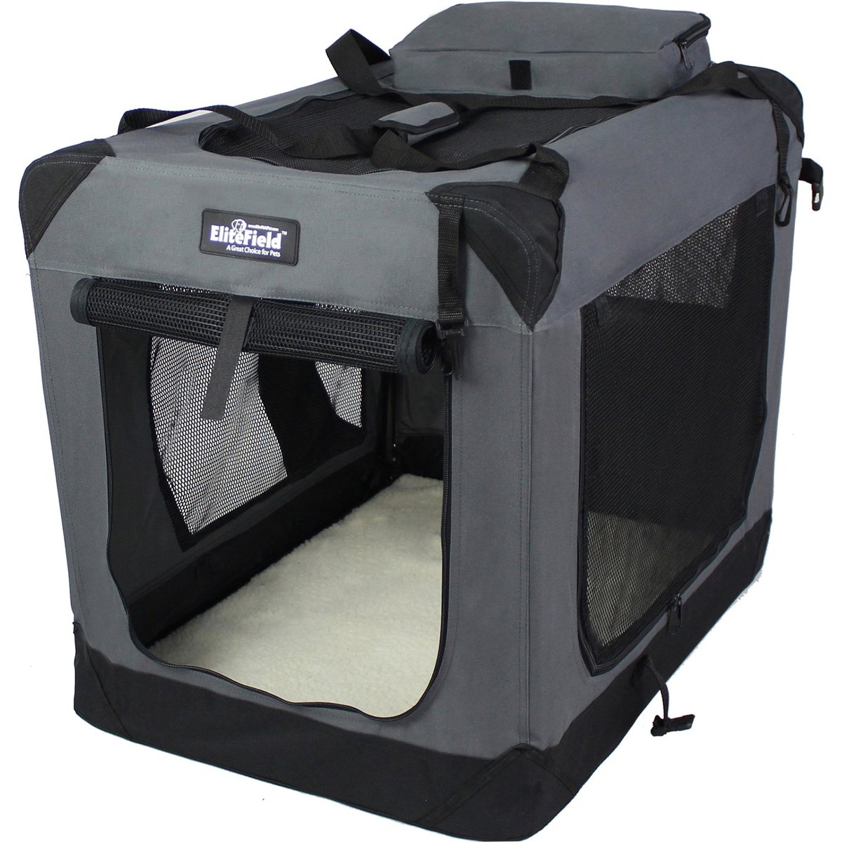 EliteField 3-Door Collapsible Soft-Sided Dog Crate, Gray, 24 inch