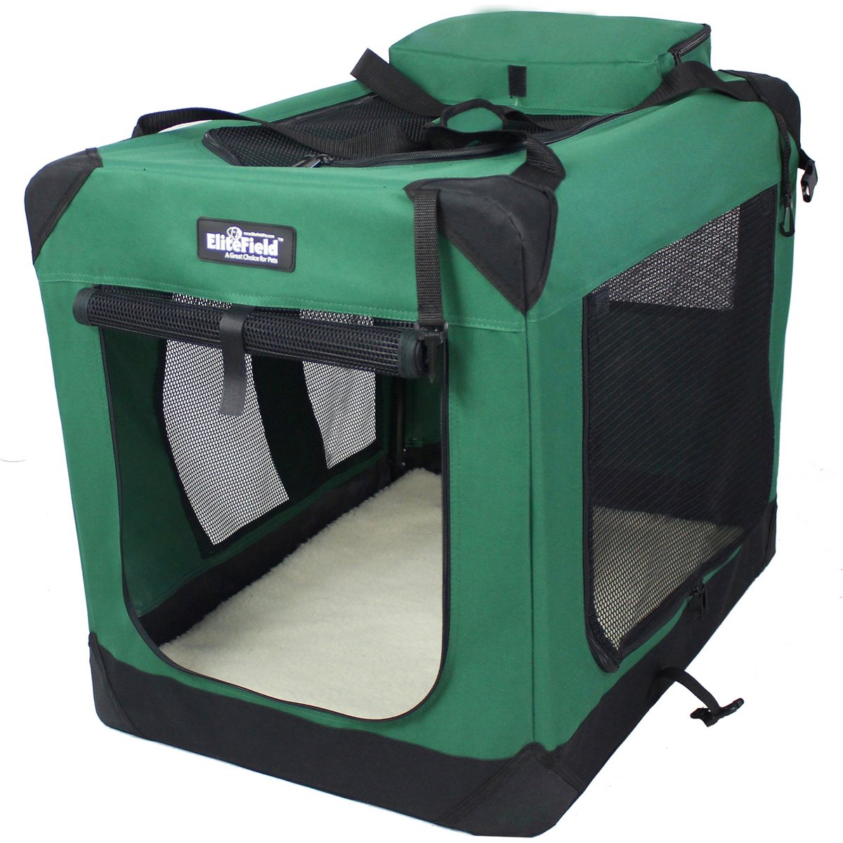 EliteField 3-Door Collapsible Soft-Sided Dog Crate, Green, 30 inch