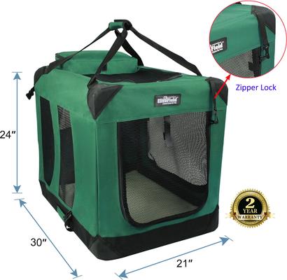 Show full view: EliteField 3-Door Collapsible Soft-Sided Dog Crate, Green, 30 inch slide 3 of 10