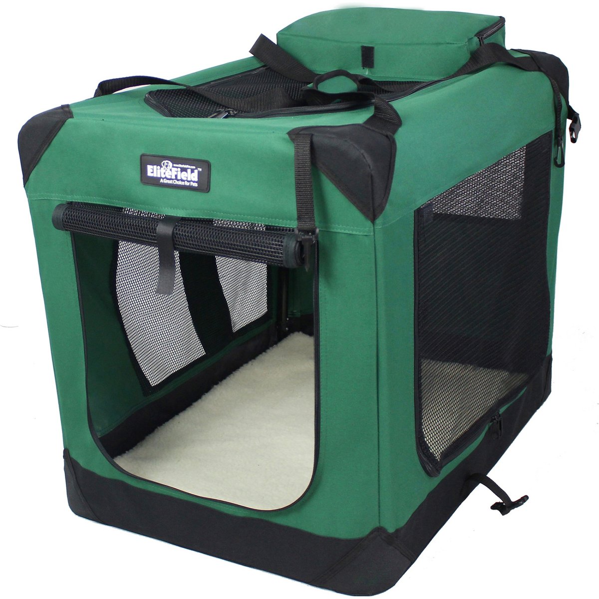 EliteField 3-Door Collapsible Soft-Sided Dog Crate, Green, 36 inch