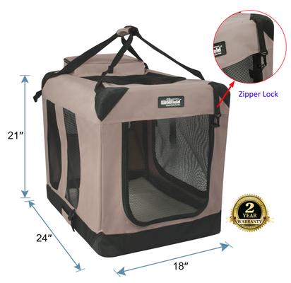 Show full view: EliteField 3-Door Collapsible Soft-Sided Dog Crate, Khaki, 24 inch slide 2 of 9