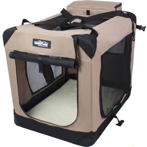 EliteField 3-Door Collapsible Soft-Sided Dog Crate, Khaki, 30 inch